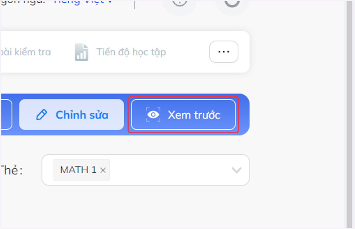 Nhấn chọn "Xem trước" để xem mẫu câu hỏi
