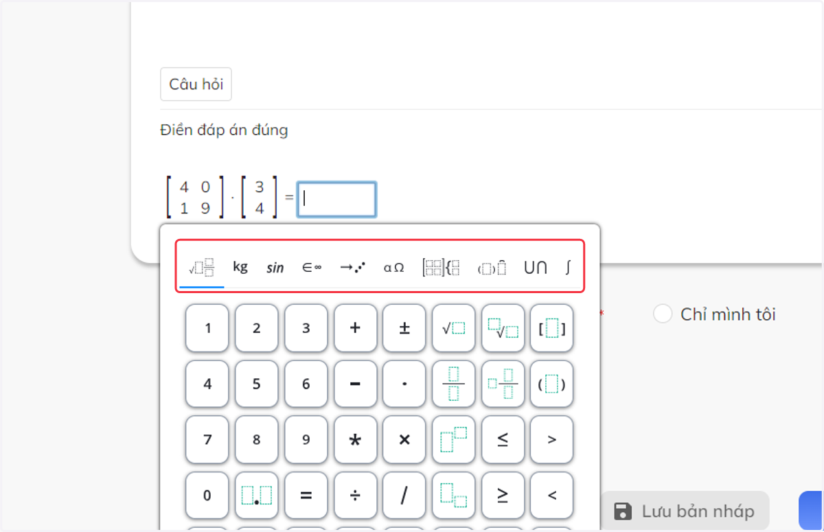 Nhấn vào bảng để thao tác