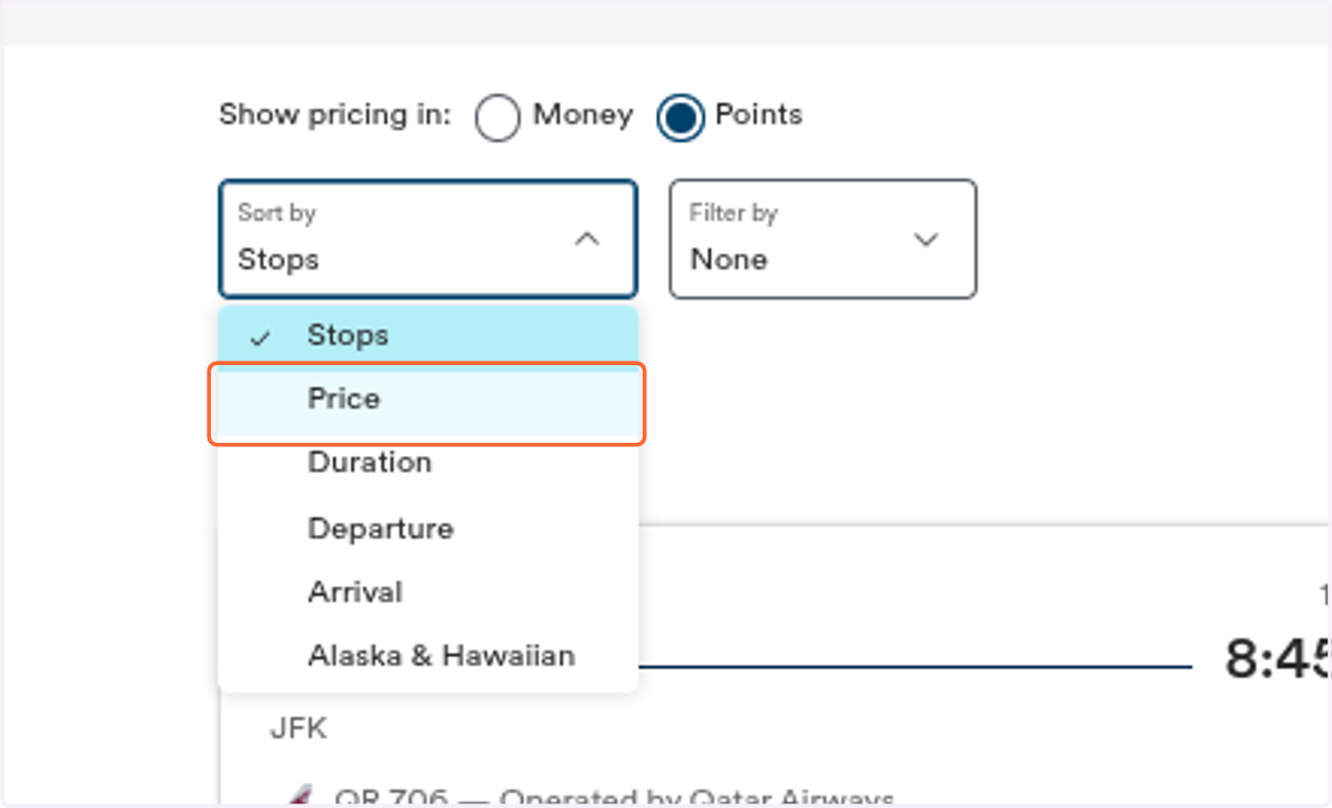 Click on Price
