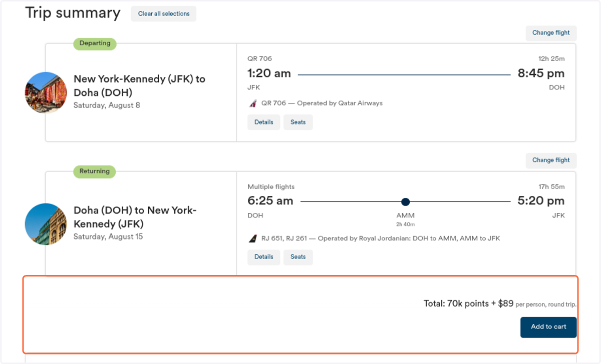 Click on Total: 70k points + $89 per person, round trip.…