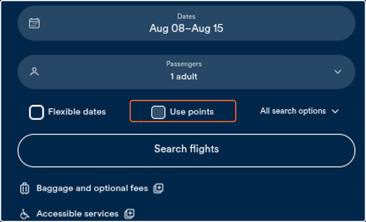 Click on use points, if selected, nearby airports cannot be included