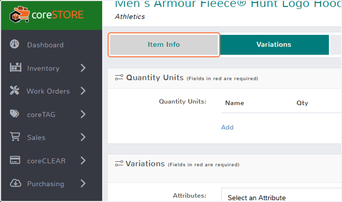 Click on Item Info