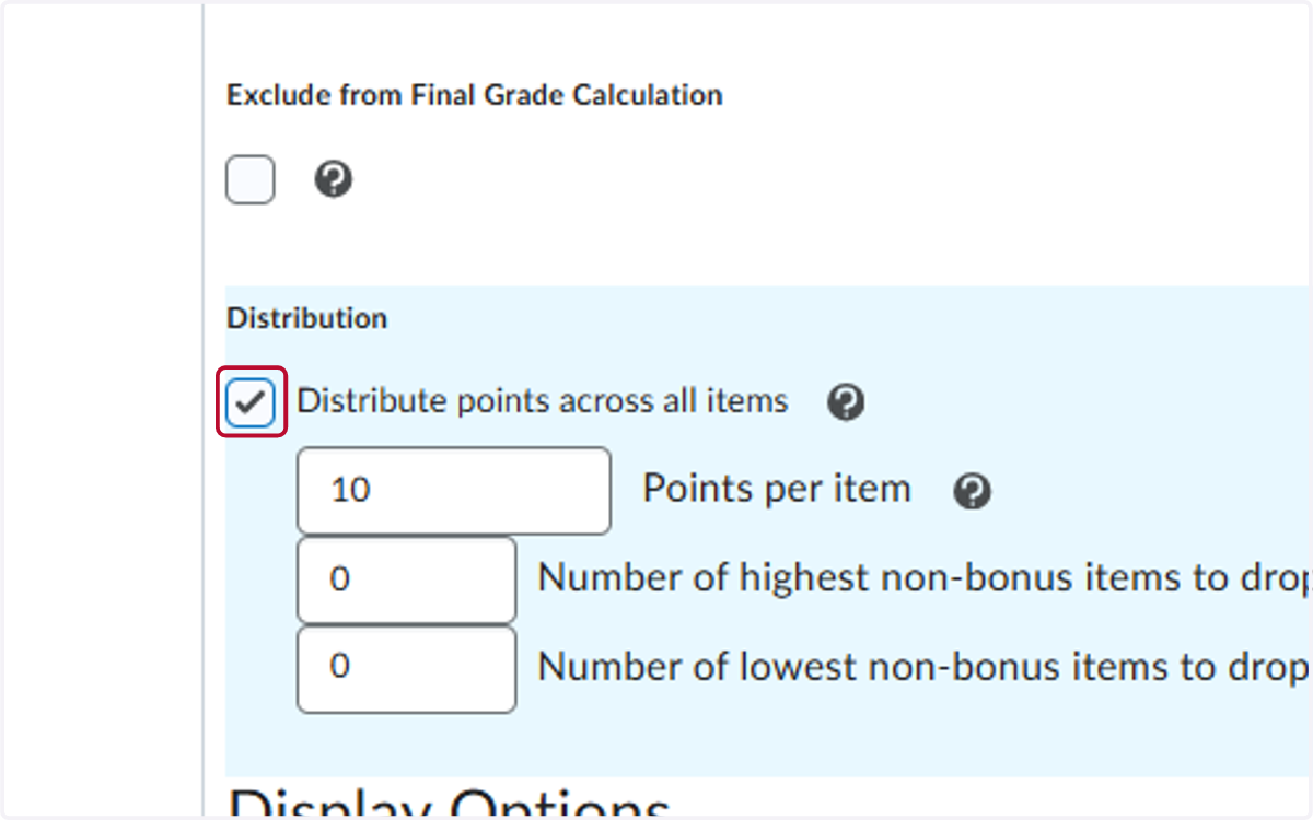 Check Distribute points across all items and add the points