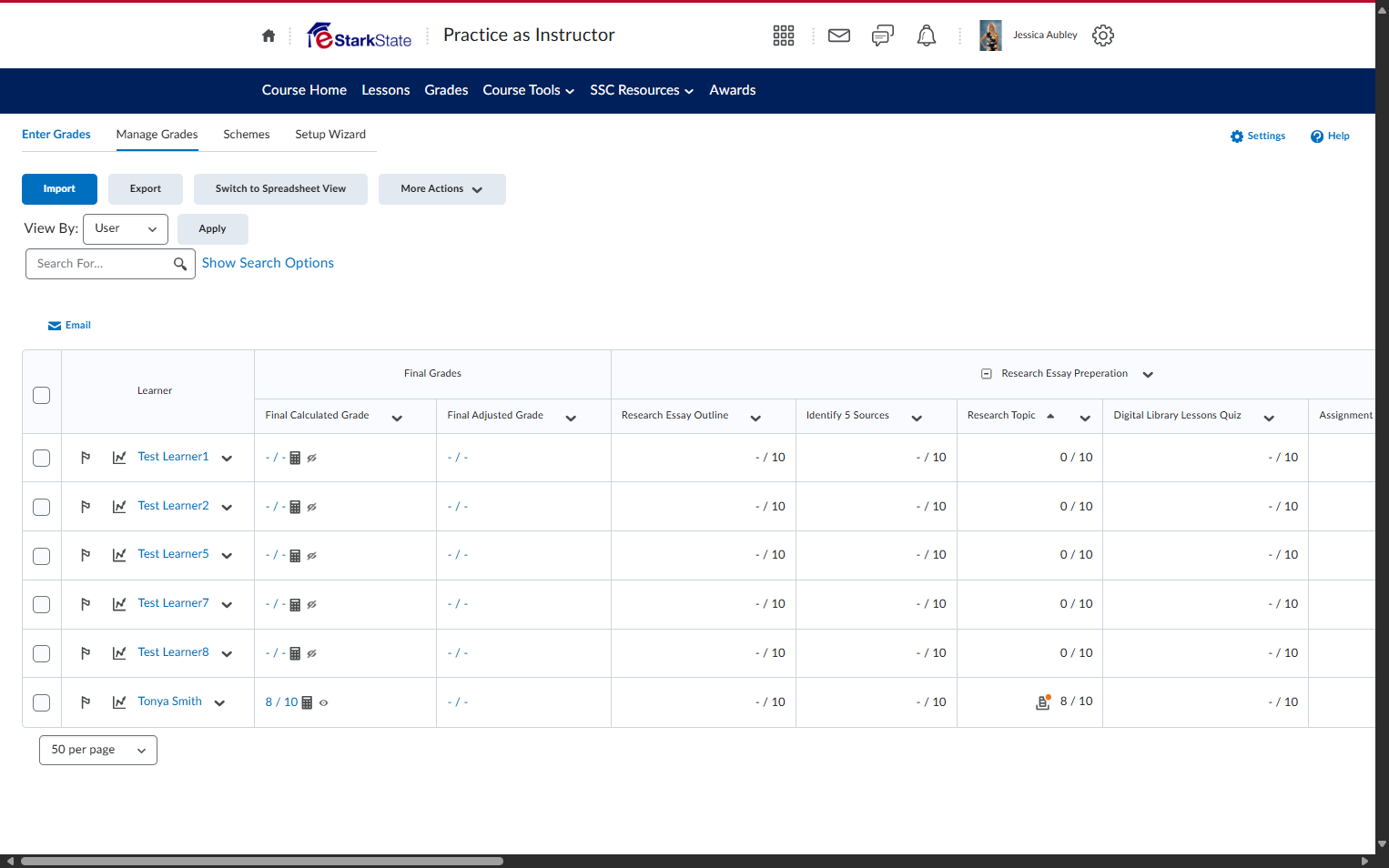 Click on Manage Grades