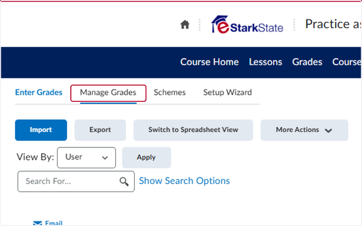Click on Manage Grades