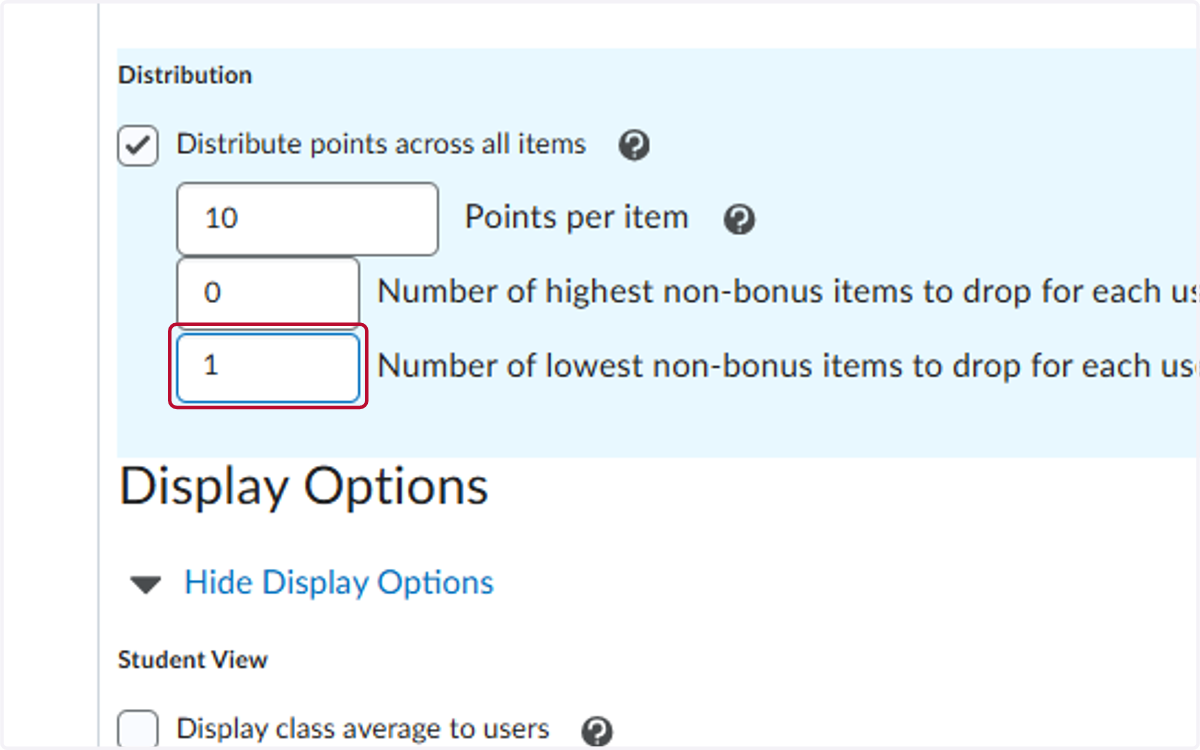 Type the number of assignments to drop