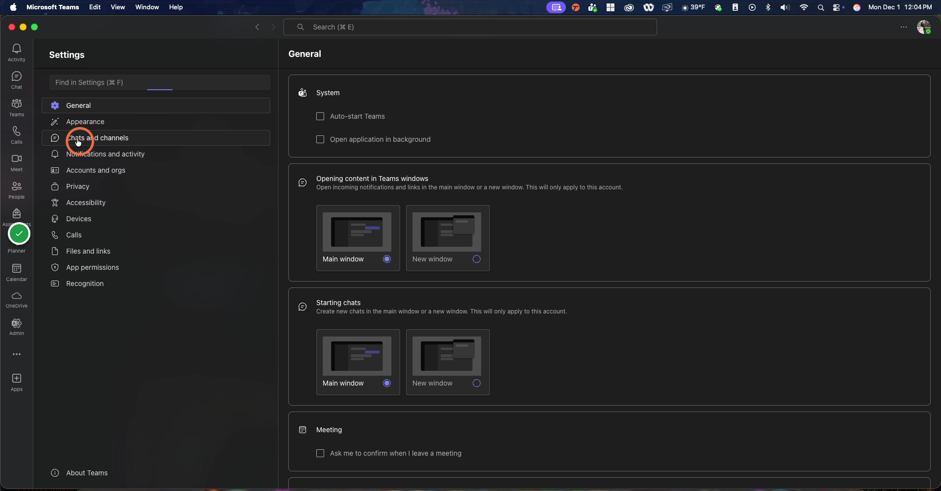 Click on Chats and Channels