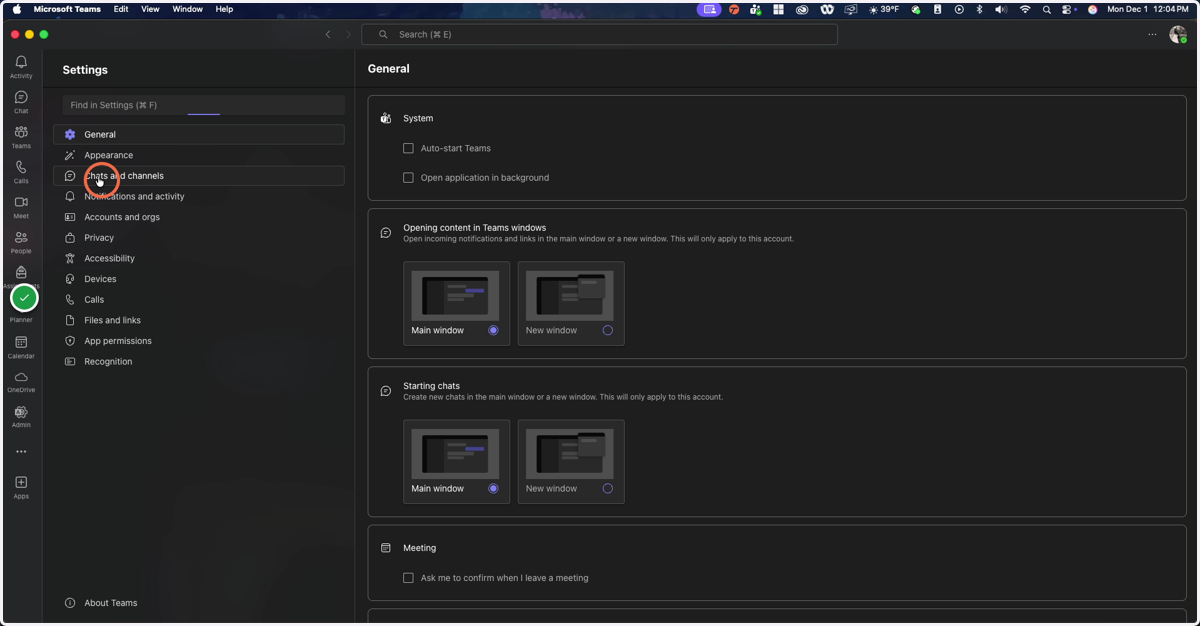 Click on Chats and Channels