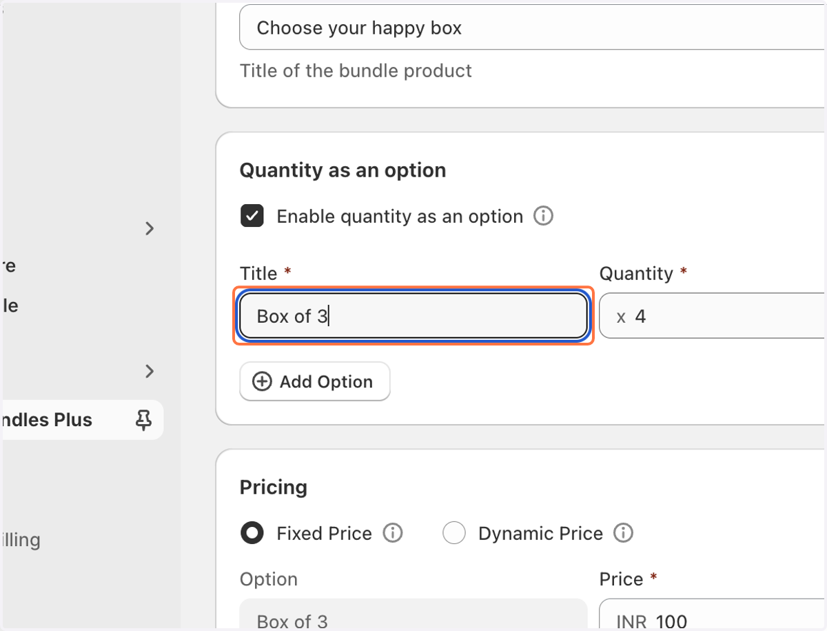 You can choose the title under "Quantity as an option"