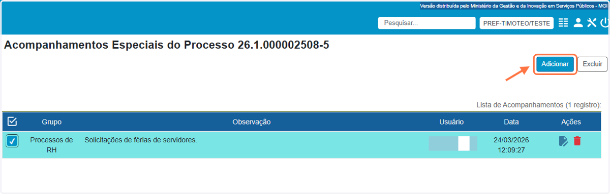 Adicionar o processo ao grupo
