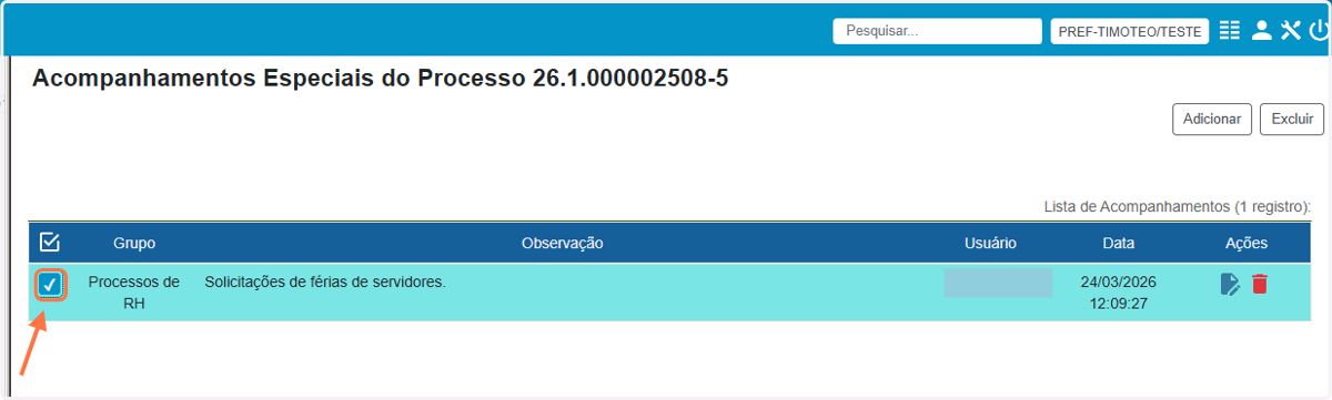 Selecionar o processo