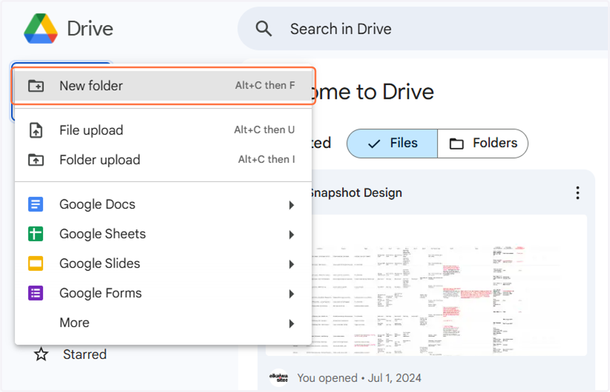 Click on New folder Alt+C then F