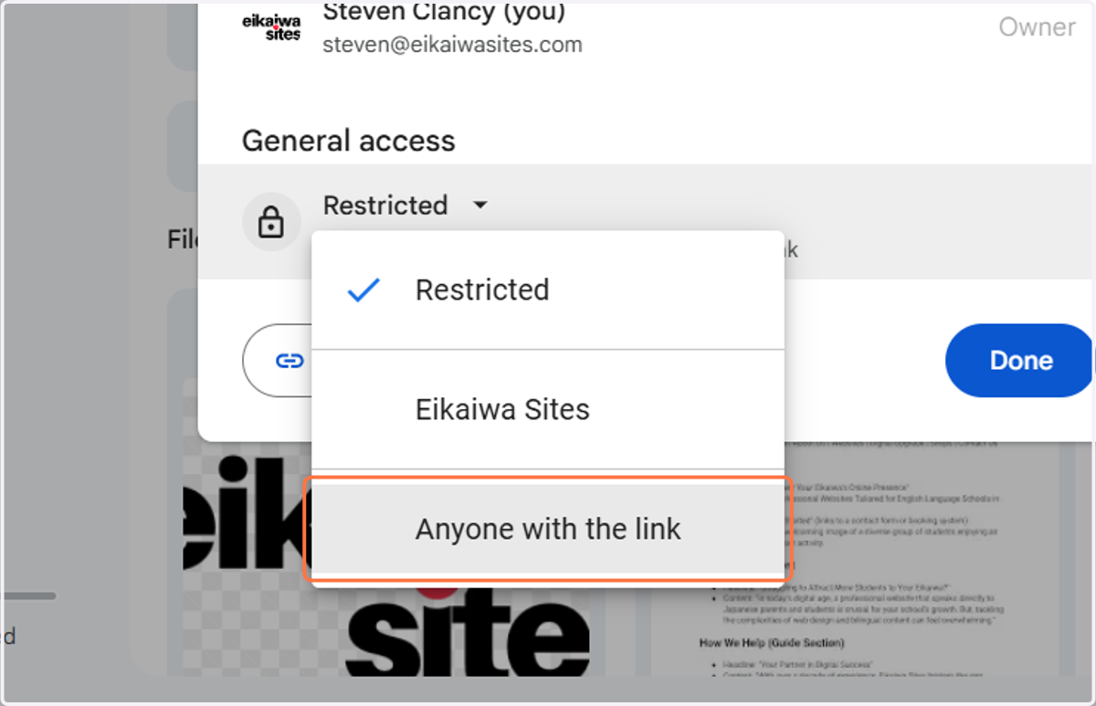 Click on Anyone with the link