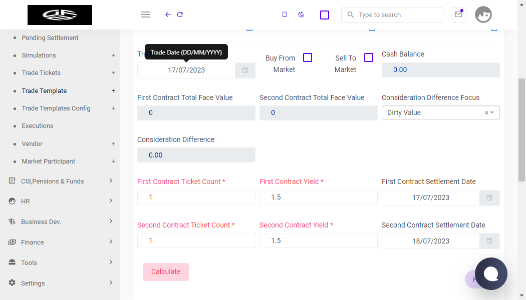 Click on Create Trade Template…