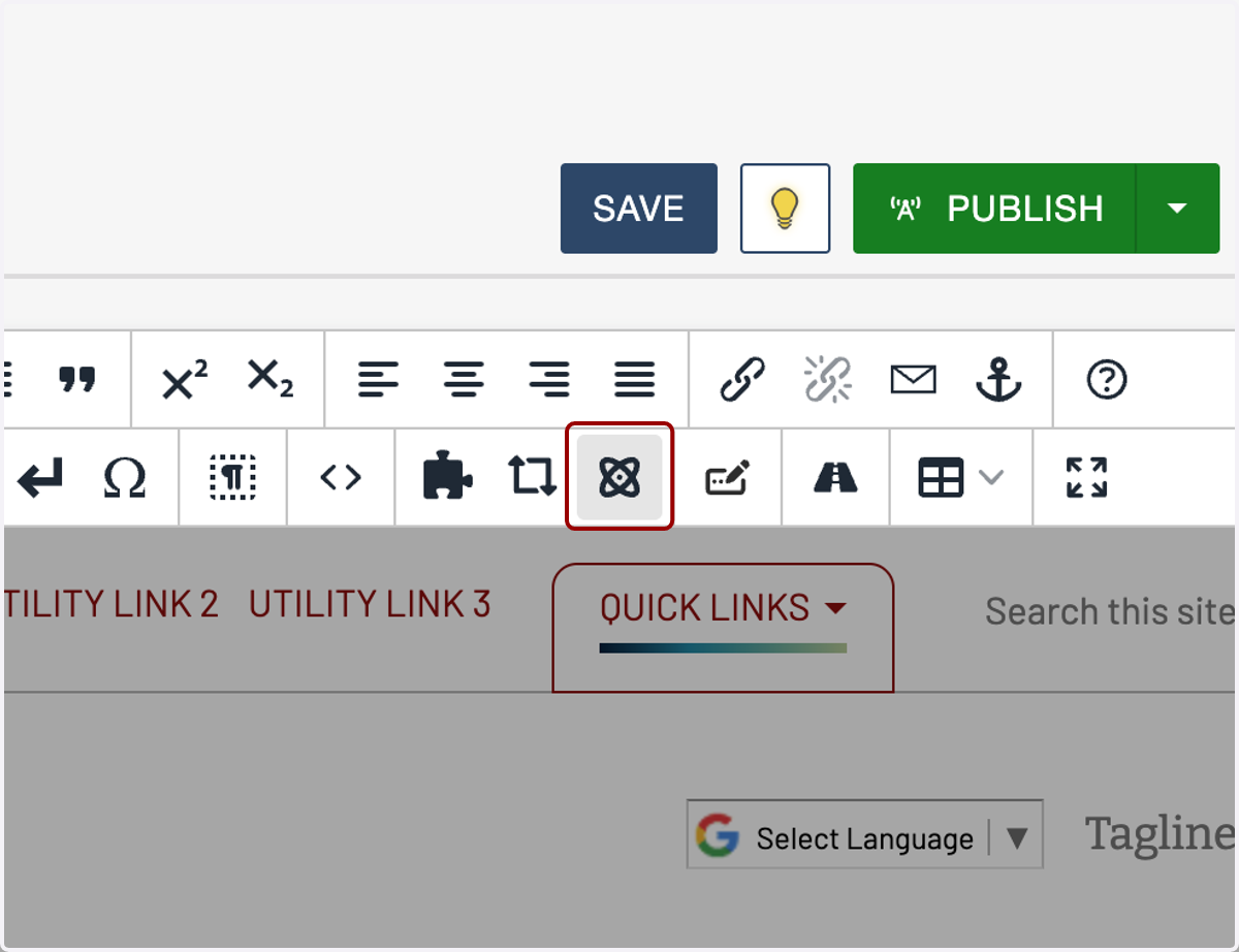 Toolbar in the page editor with the Insert Component button highlighted.