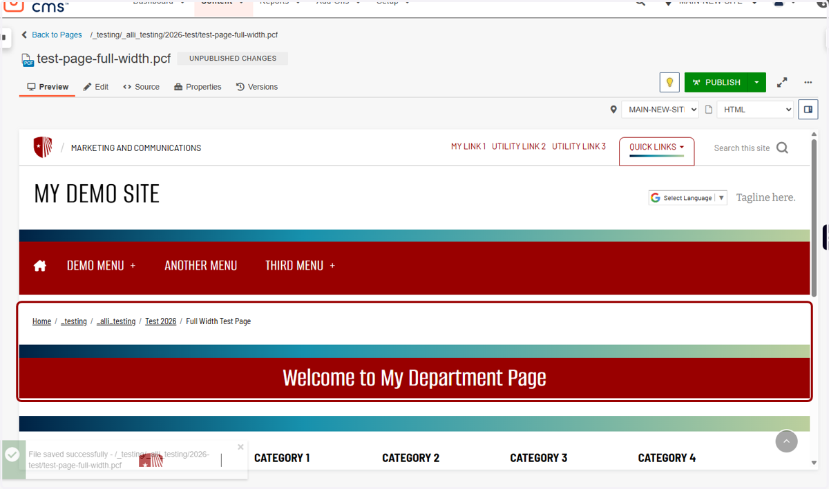 Preview page showing the full-width title bar rendered on the page.