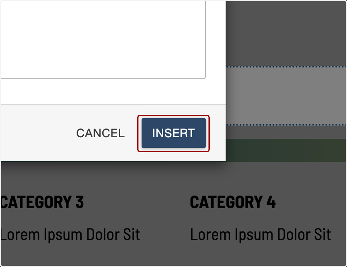 Insert confirmation view with the Insert button highlighted to add the selected component.