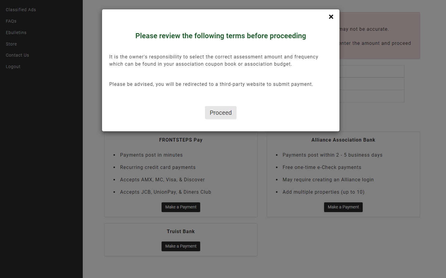 Review the terms and click proceed