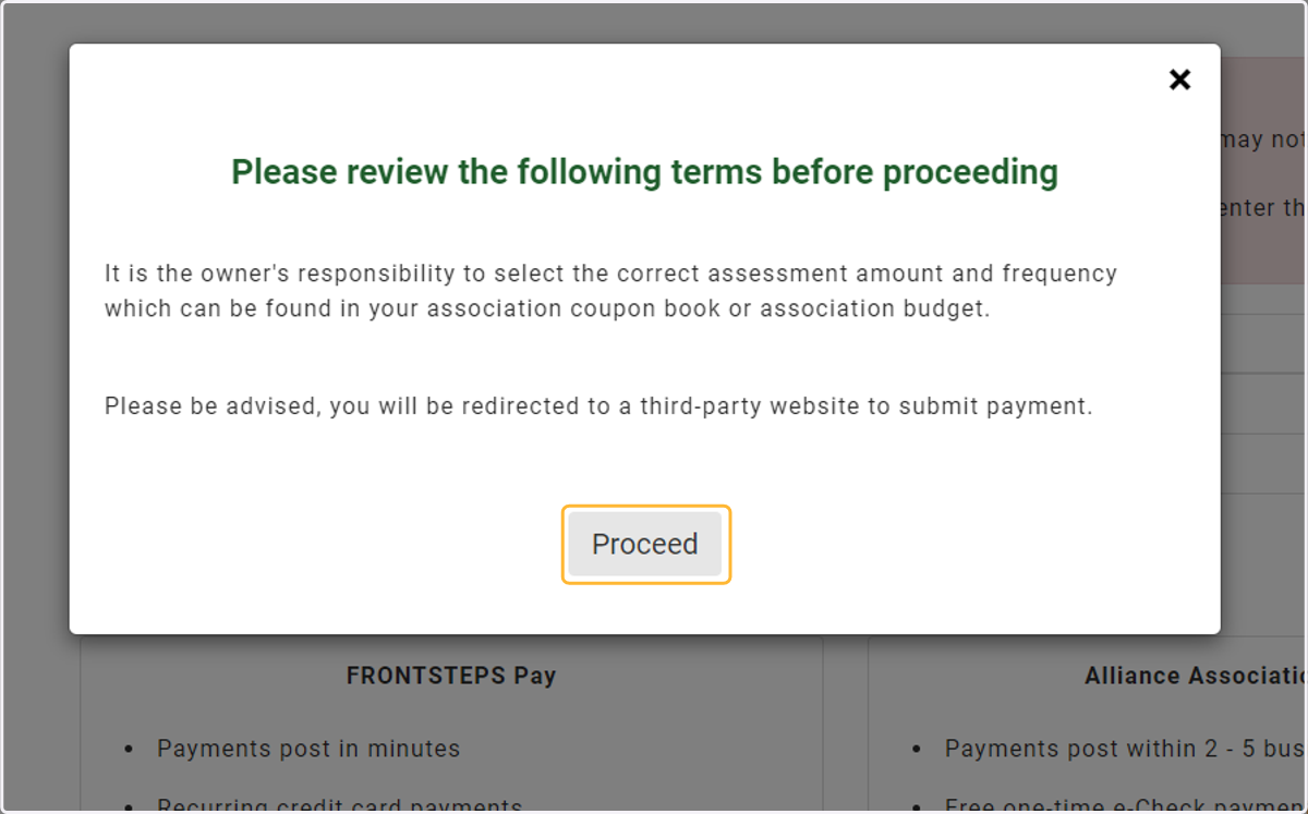 Review the terms and click proceed
