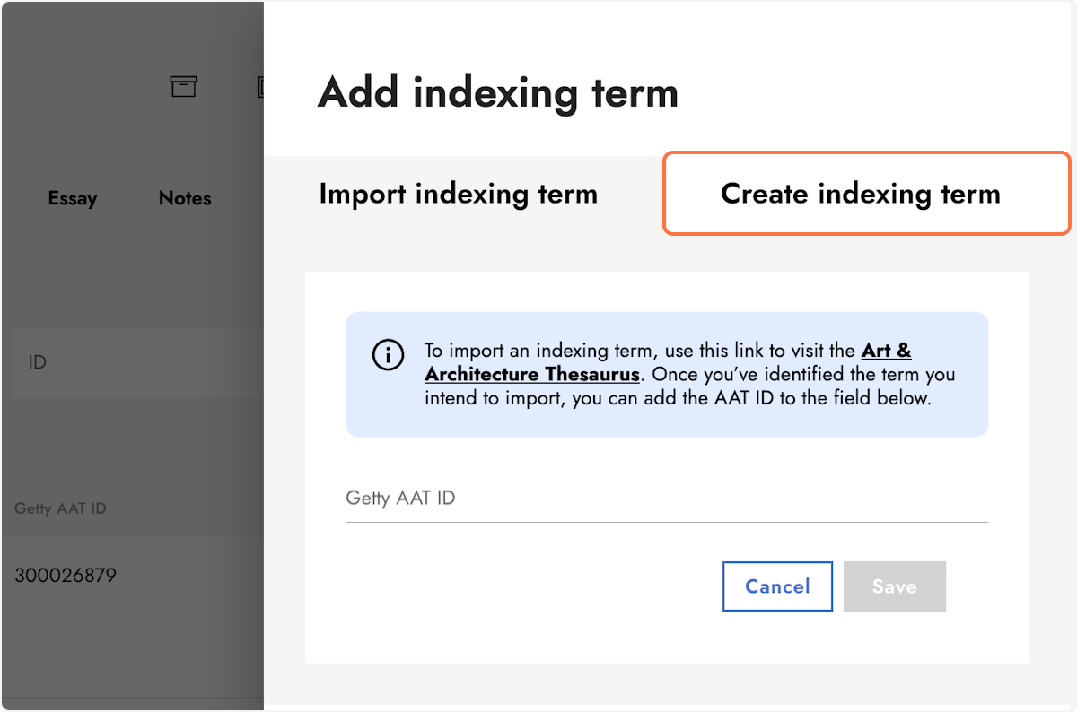 Select Create indexing term.