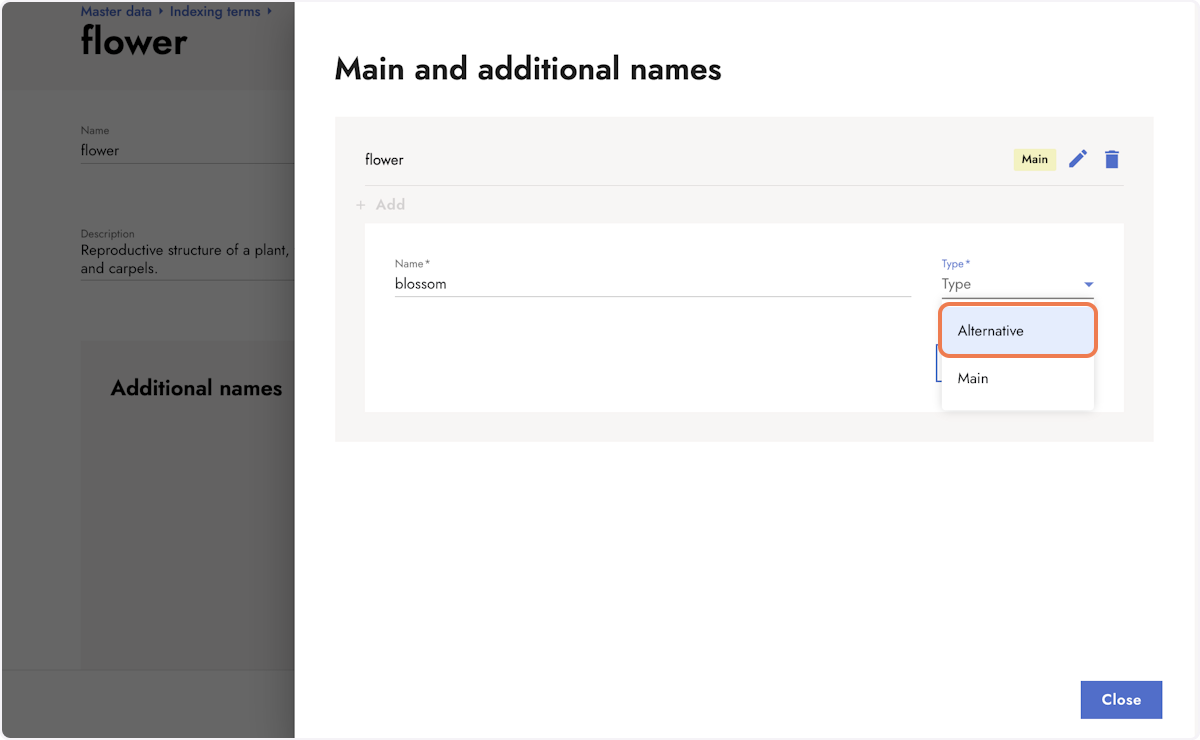 Enter the additional name and select the type Alternative from the drop down menu.