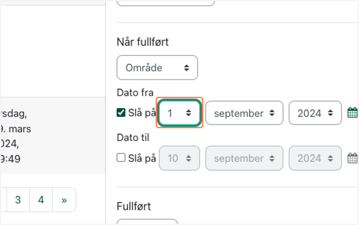 Velg aktuell dato, eller tidsperiode