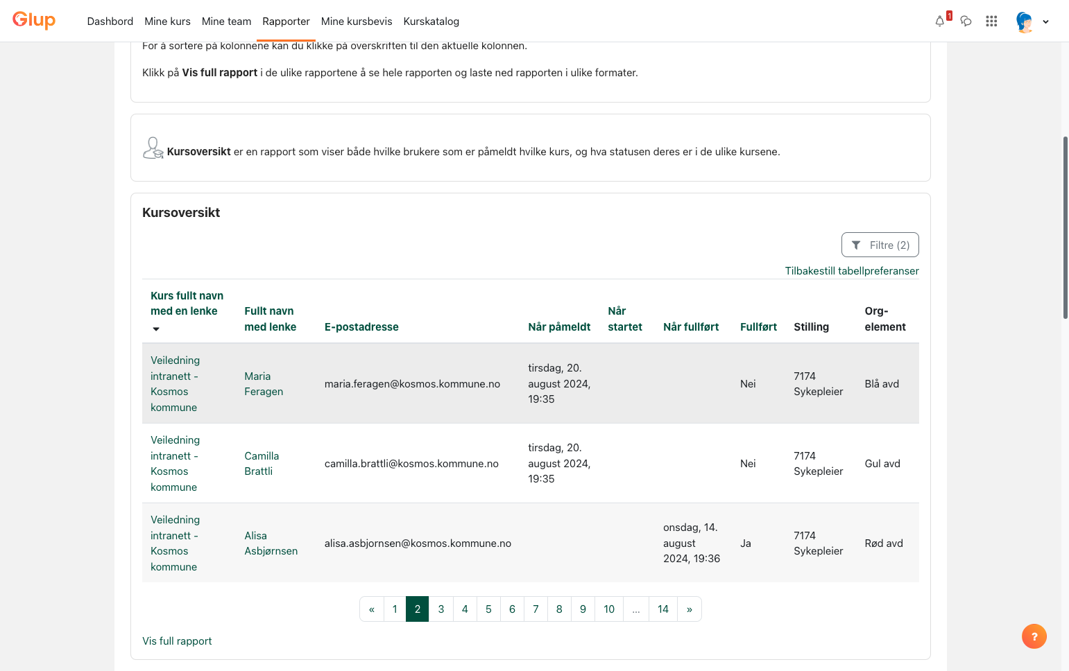 Klikk på Vis full rapport, for å se hele rapporten eller laste den ned.