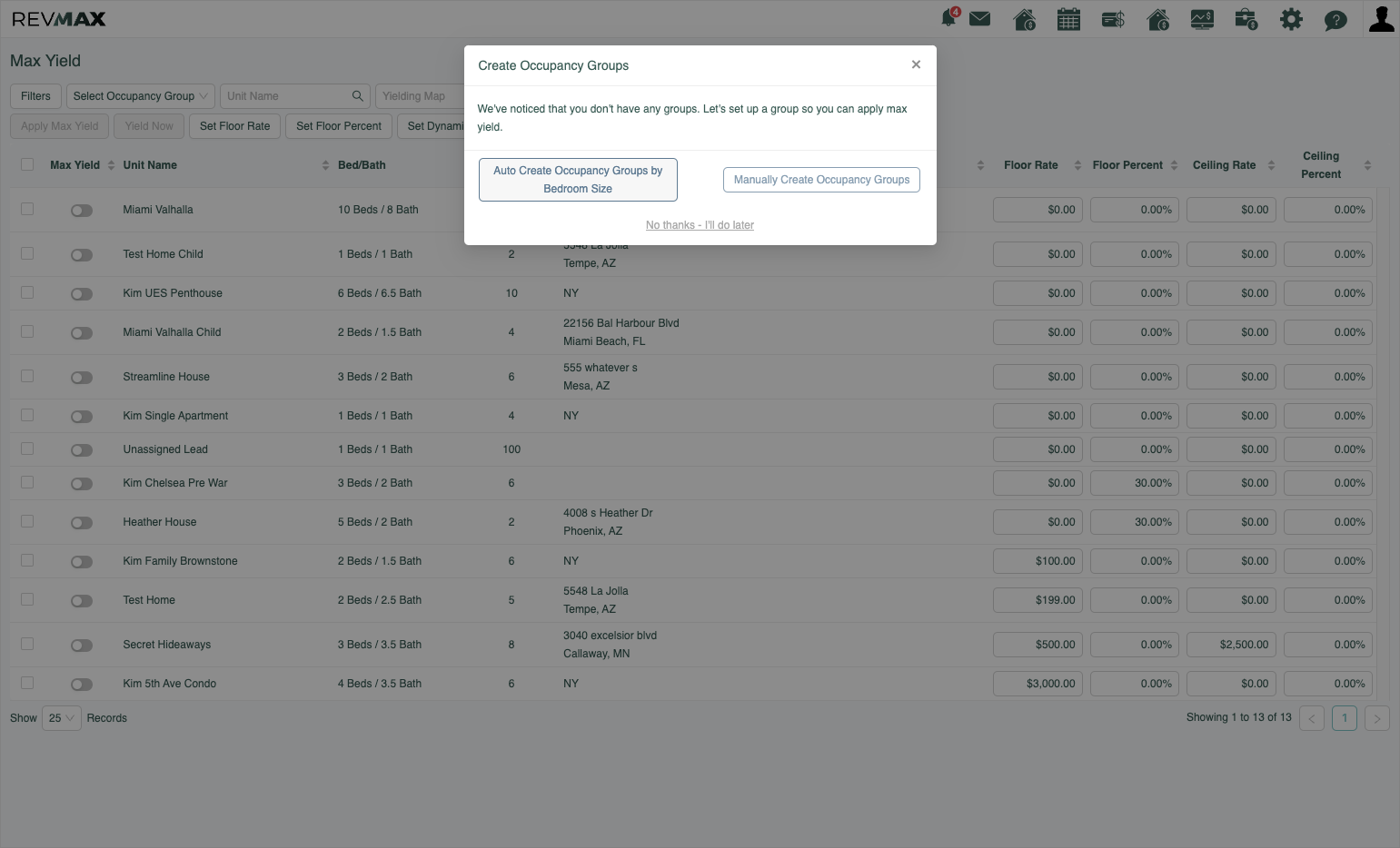 Click on Auto Create Occupancy Groups by Bedroom Size