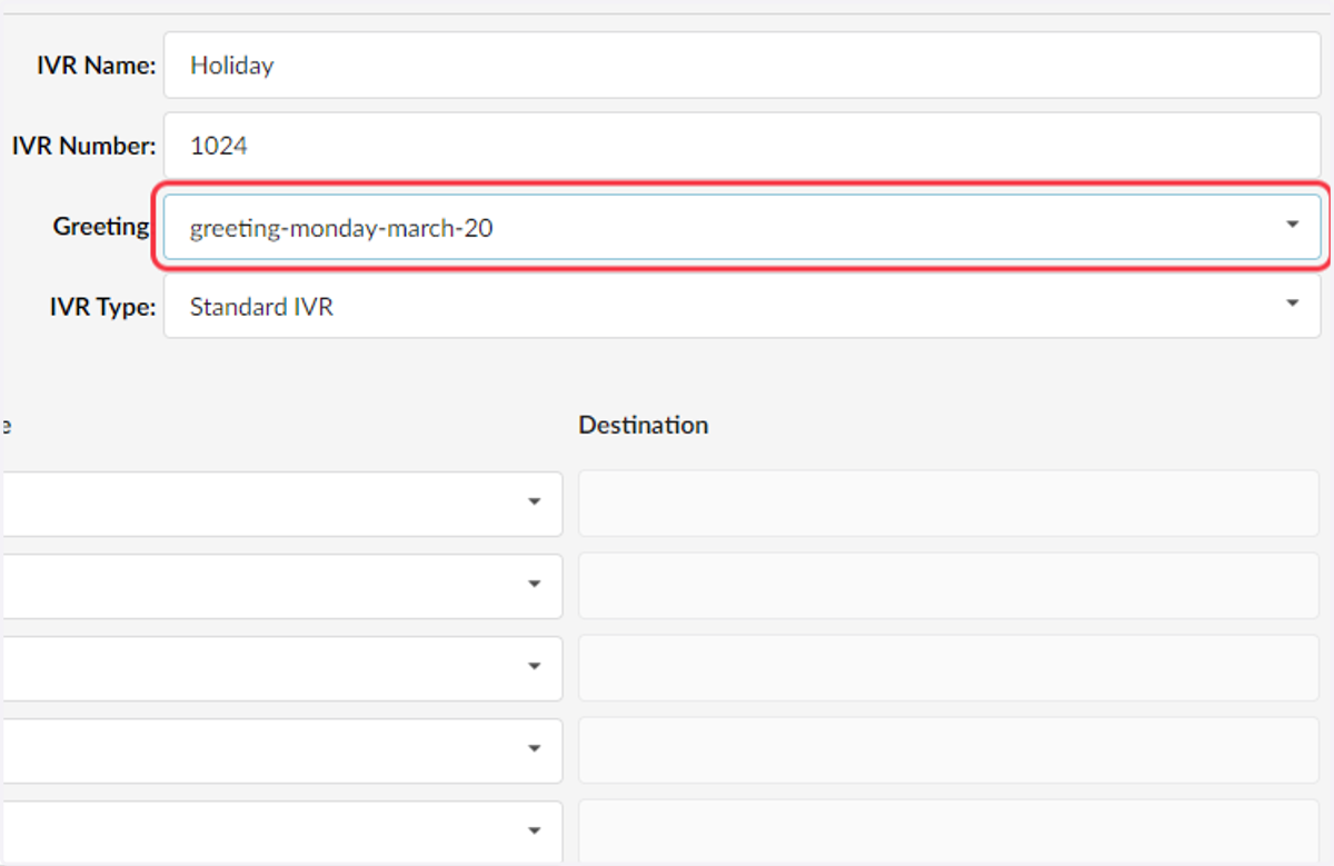 Click on greeting drop down and choose the greeting you renamed.