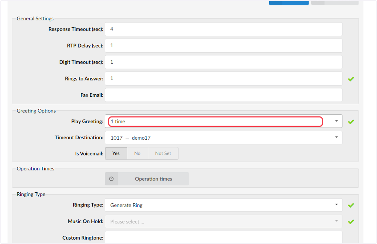 Scroll down on the page and locate Greeting Options