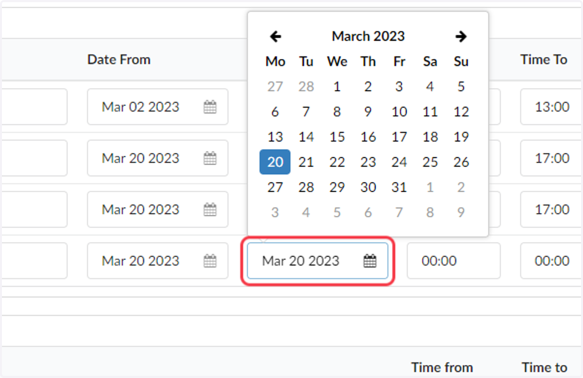 Select the to date