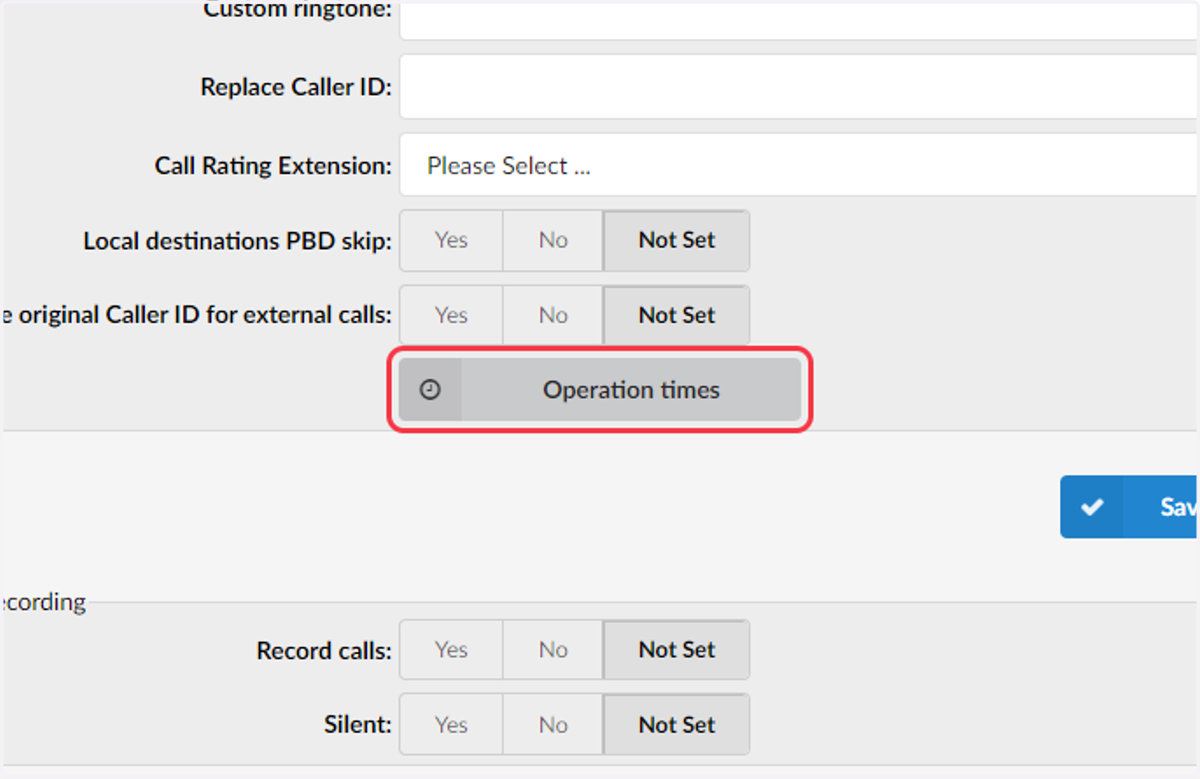 Click on Operation times