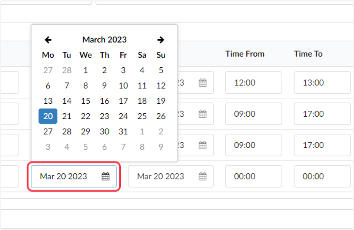Click on date and select the date