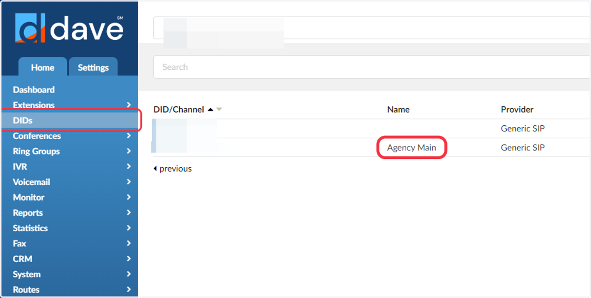 Find Your main number that is labeled Agency Main