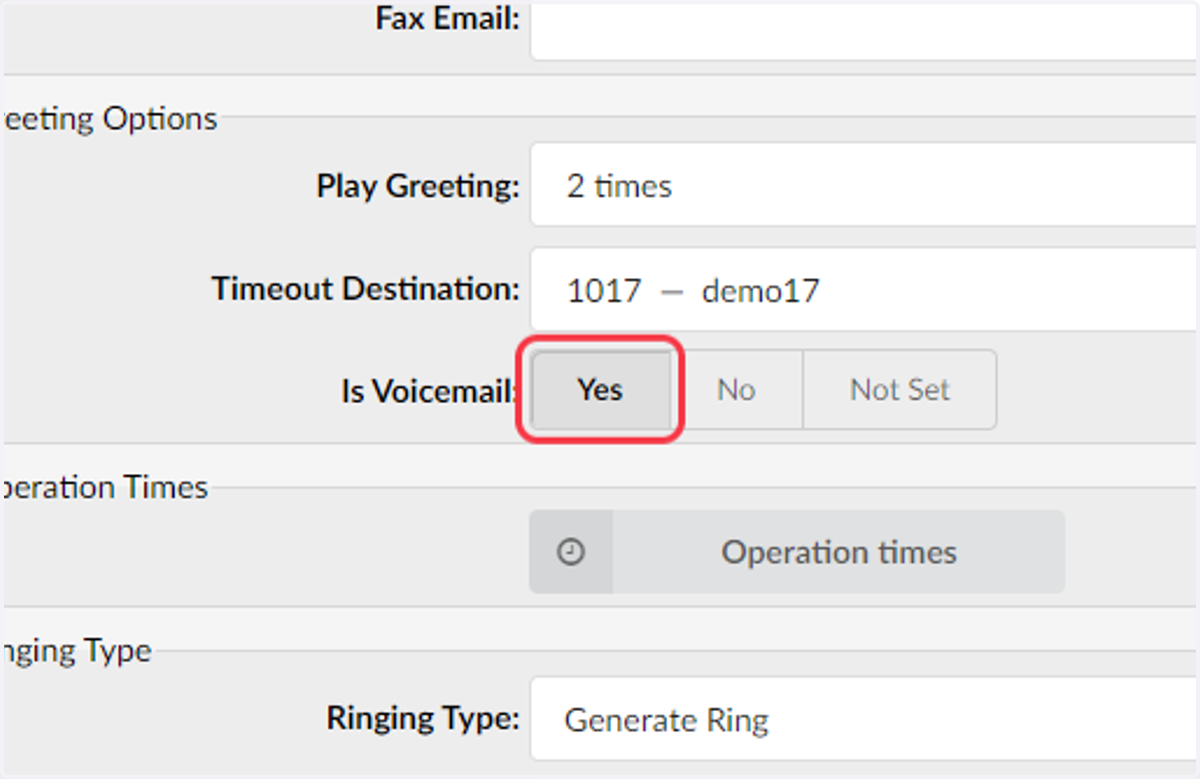 If you select a voicemail, please select Is Voicemail.