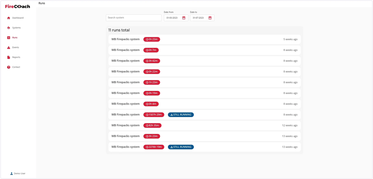 A overview of all runs is shown in the 'runs total' component