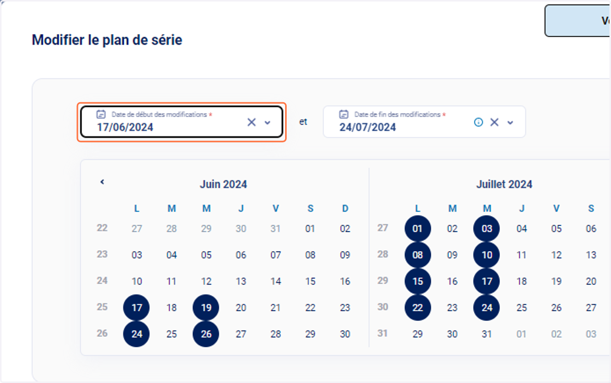 Renseignez dans "Date de début des modifications" la date à partir de laquelle vous souhaitez que votre modification s'applique