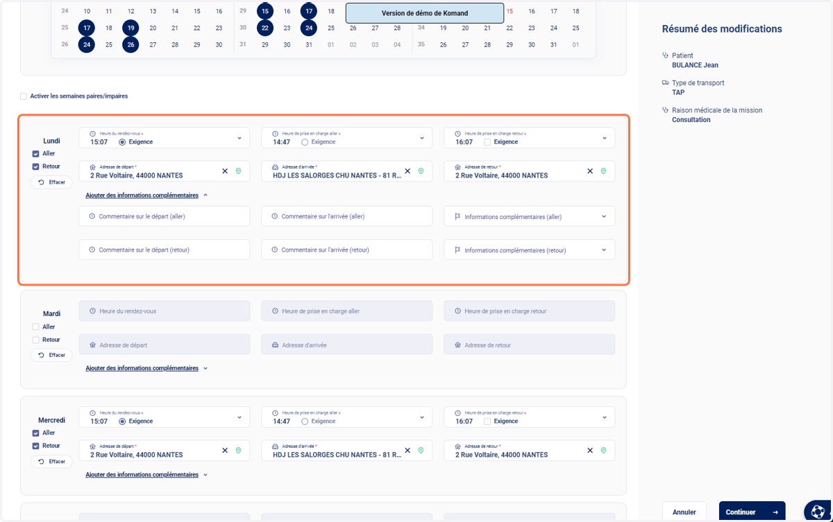 Vous pouvez effectuer toutes les modifications nécessaire sur chaque jour de votre plan de série