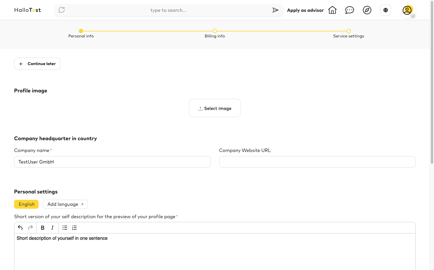 As a first step, please upload a profile picture of yourself, which will be publicly visible on your profile later.