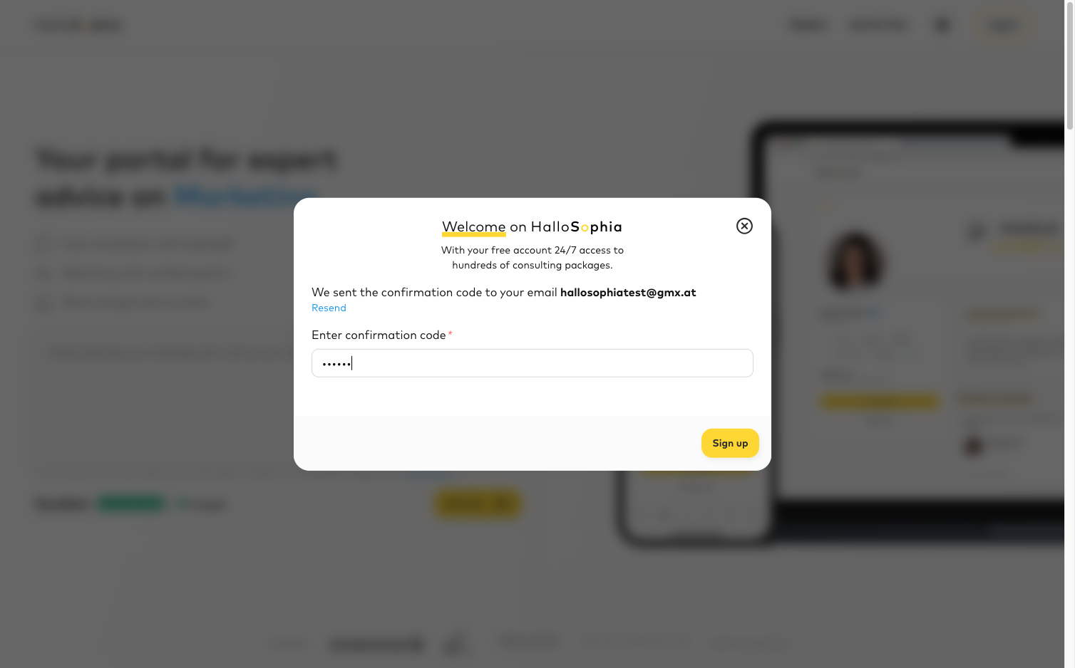 Enter the confirmation code you should have just received in an email and click 'Register.' If you haven't received the code via email, please click on the 'Resend' link. Also, check your spam folder.