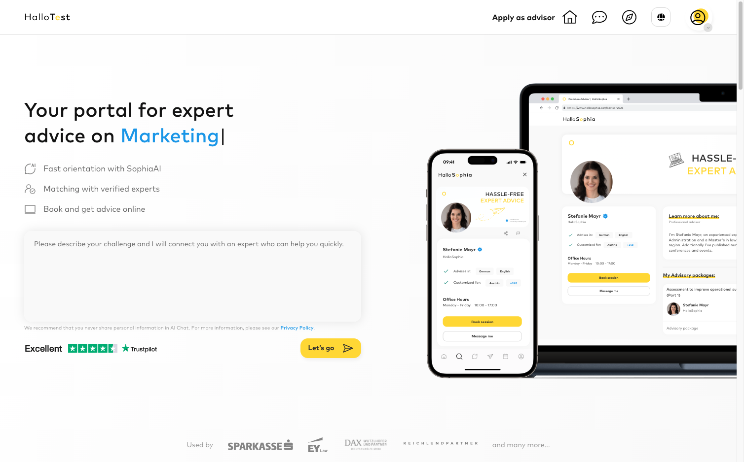 You now have a client account. To set up an advisor account, please click on 'Apply as Advisor'.