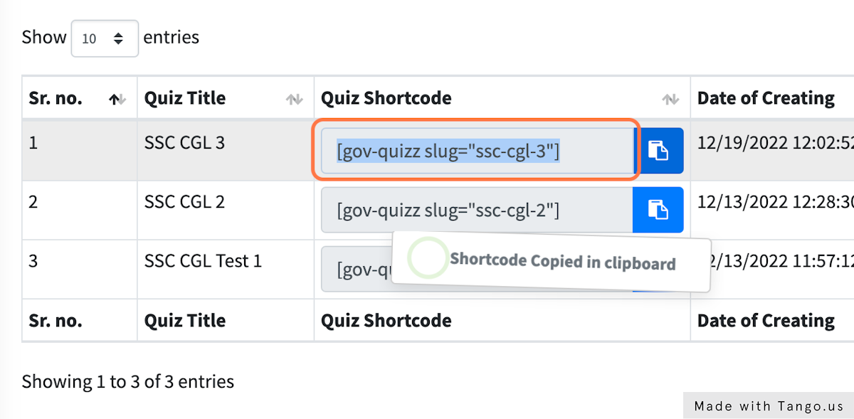 After adding all the question, it is the time to publish the quiz on your WordPress page. Copy the shortcode fo the test and paste it on your blog or page.