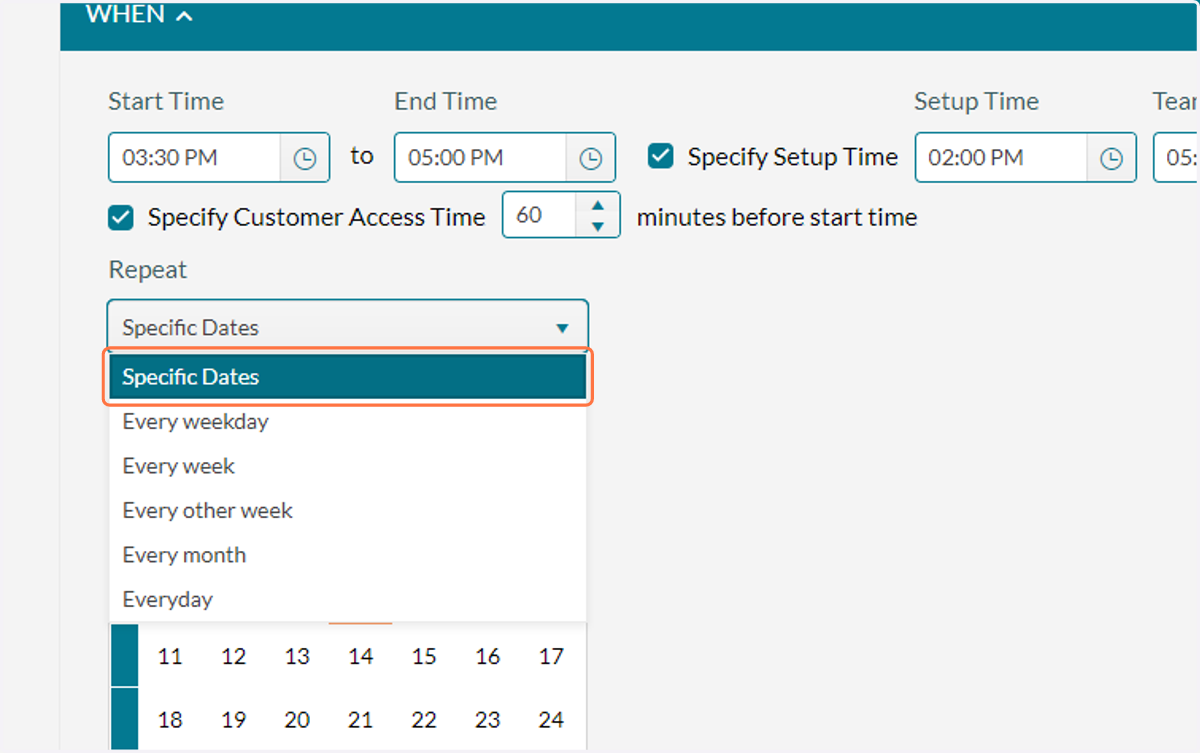 Click on Specific Dates