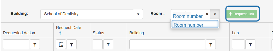 In the "Room" field, you can type the room number you want to add to the account or click the down arrow to browse a list of rooms associated with the selected building. Select 'Request Link'