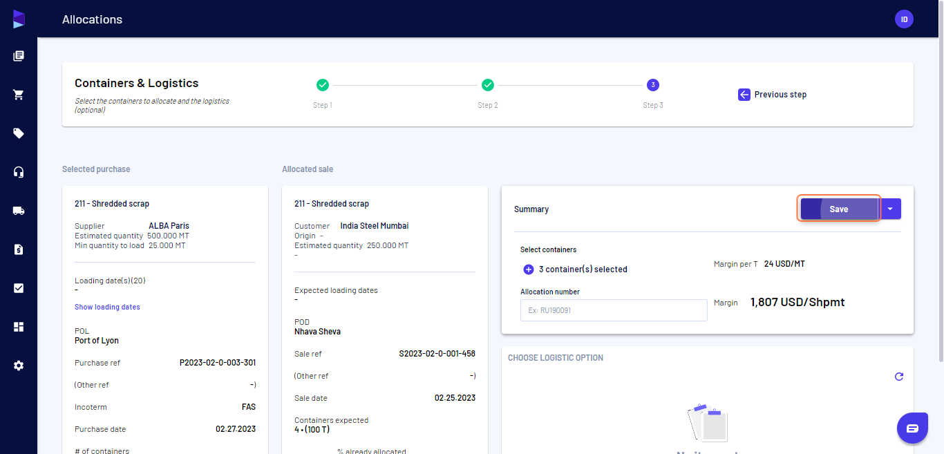 Click on "Save" to save your allocation