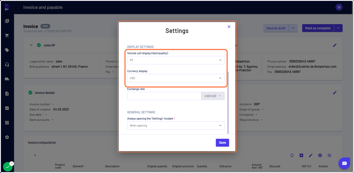 You can also select the default unit and currency (and apply a conversion rate)