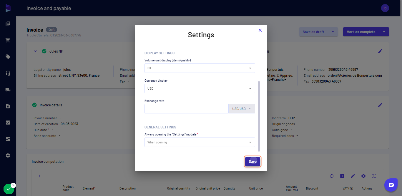 Once updated, click on "Save" to save your selection
