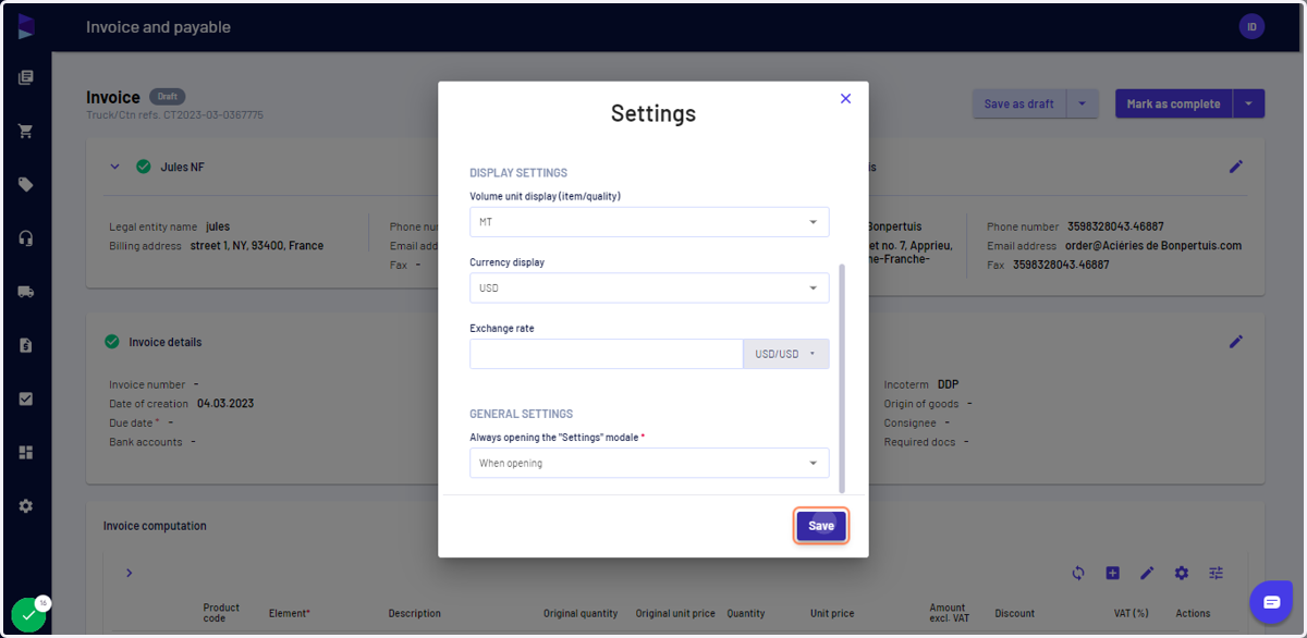 Once updated, click on "Save" to save your selection