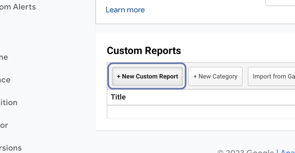Click on + New Custom Report