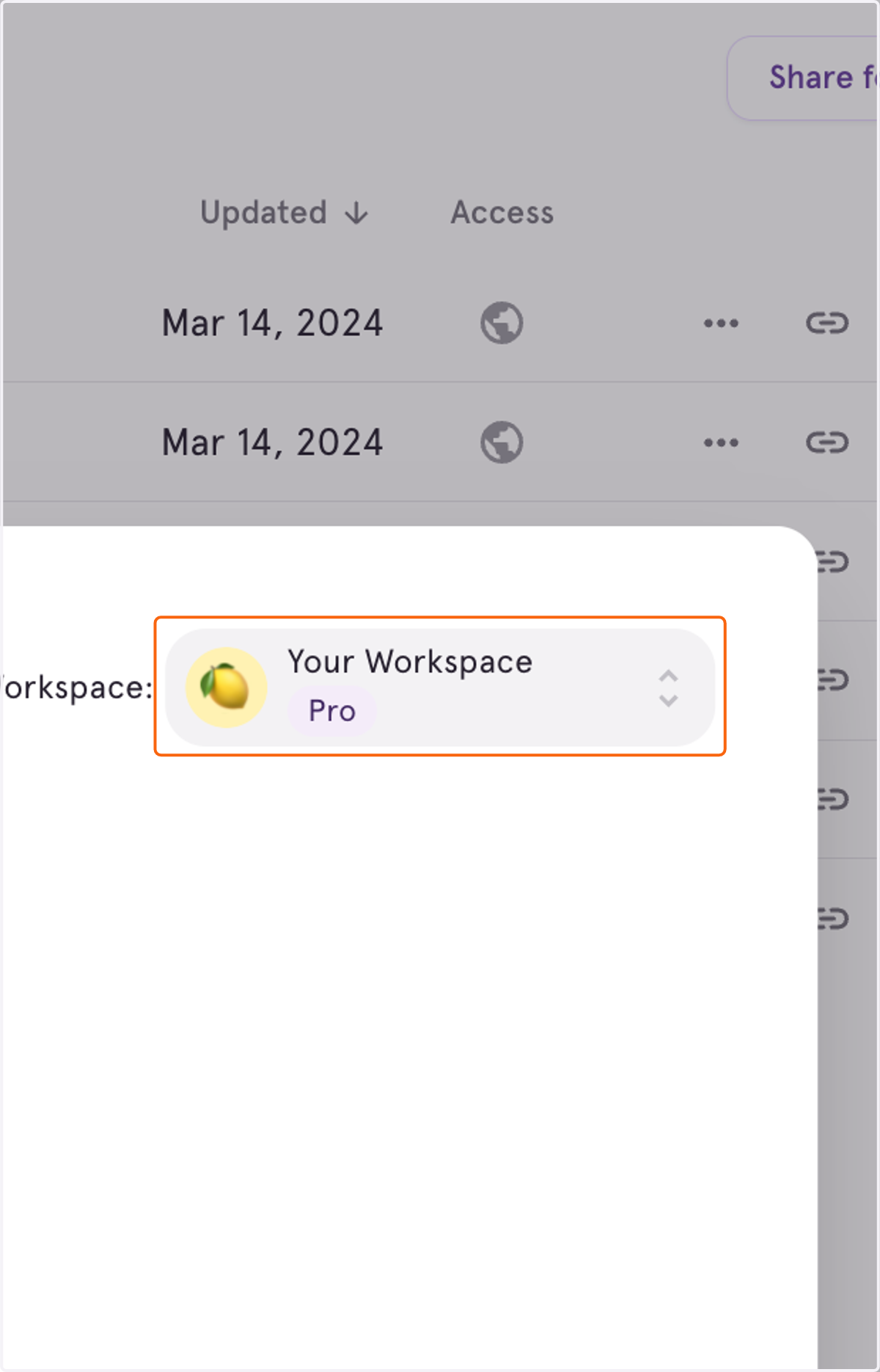 Click on the Workspace you're currently in
